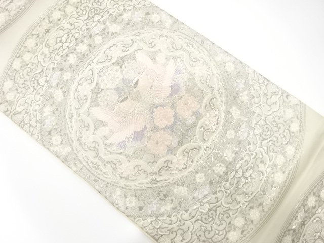 JAPANESE KIMONO / PLATINUM FOIL / BIRD / FLOWER PATTERNS WOVEN ACROSS